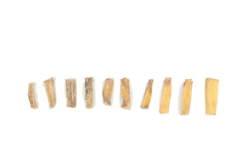 piece potato dry isolated on white background. rotten. step
