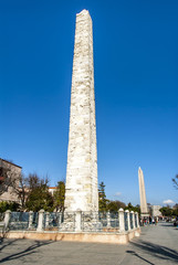 Istanbul, Turkey, 19 January 2014: The Walled Obelisk, Constantine Obelisk or Masonry Obelisk is situated near the Serpentine Column 