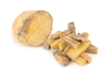 piece potato dry isolated on white background. rotten