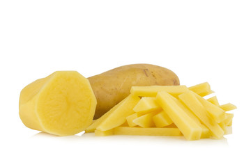 pile potato piece fresh and half potato isolated on white background