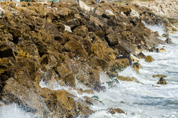 Amazing sea with blue summer wave and rocks, relaxing view of rocks and water
