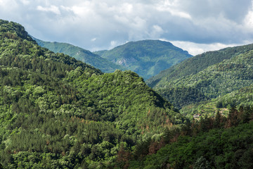 Fototapeta na wymiar Amazing landscape of Green Hills near town Asenovgrad in Rhodope Mountains, Plovdiv region, Bulgaria