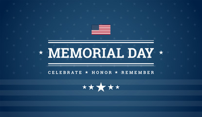Memorial Day dark blue background with text - Celebrate, Honor, Remember, USA flag