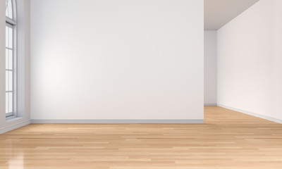 white room interior and wooden floor, 3D rendering