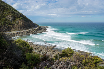 Beautiful rocky coastline at the great ocean road close to Lorne, Victoria, Australia (10.04.2018)