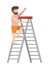 man climbing stepladder with swimsuit character vector illustration design