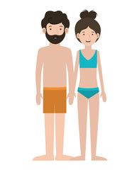 young couple with swimsuit avatars characters character vector illustration