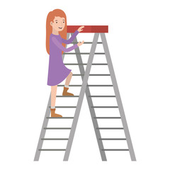 woman climbing stepladder character vector illustration design