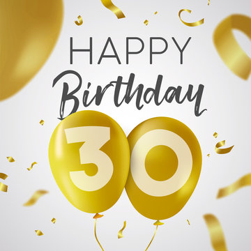 Happy birthday 30 thirty year gold balloon card
