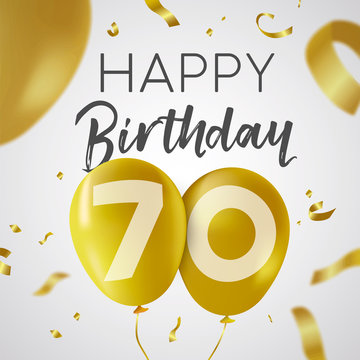 Happy birthday 70 seventy year gold balloon card