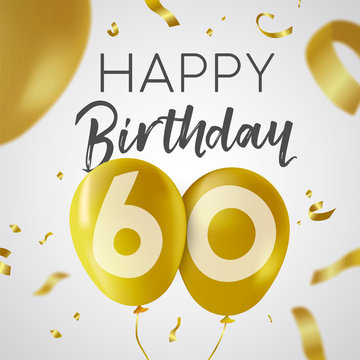 Happy birthday 60 sixty year gold balloon card