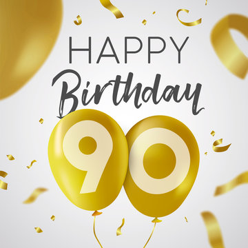 Happy birthday 90 ninety year gold balloon card