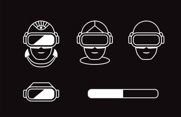 Virtual reality glasses man. VR line icon set. Headset vector icon.