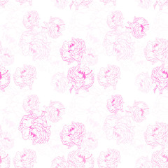 wedding vector seamless pattern  with pink flowers on white background - 206423806
