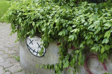 Smiley Face Graffiti on Concrete Wall