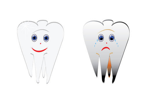 Cartoon smiles funny and sad tooth, Vector.