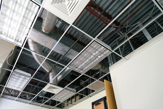 office ceiling installation during office renovation construction