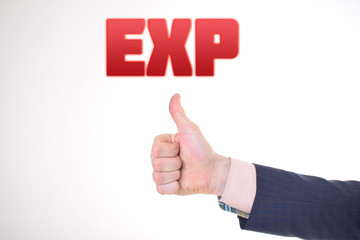 A businessman shows an inscription:EXP