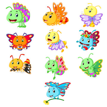 Cute butterfly cartoon collection set