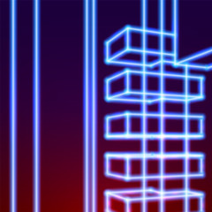 Bright neon lines abstract background with retro computer technology 80s style