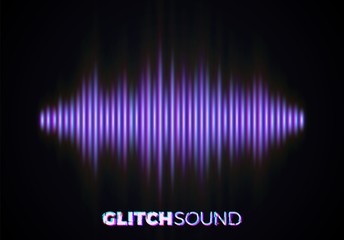Audio or sound wave with music volume peaks and color glitch effect