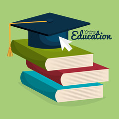 on line education with books vector illustration design