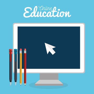 on line education with desktop computer vector illustration design