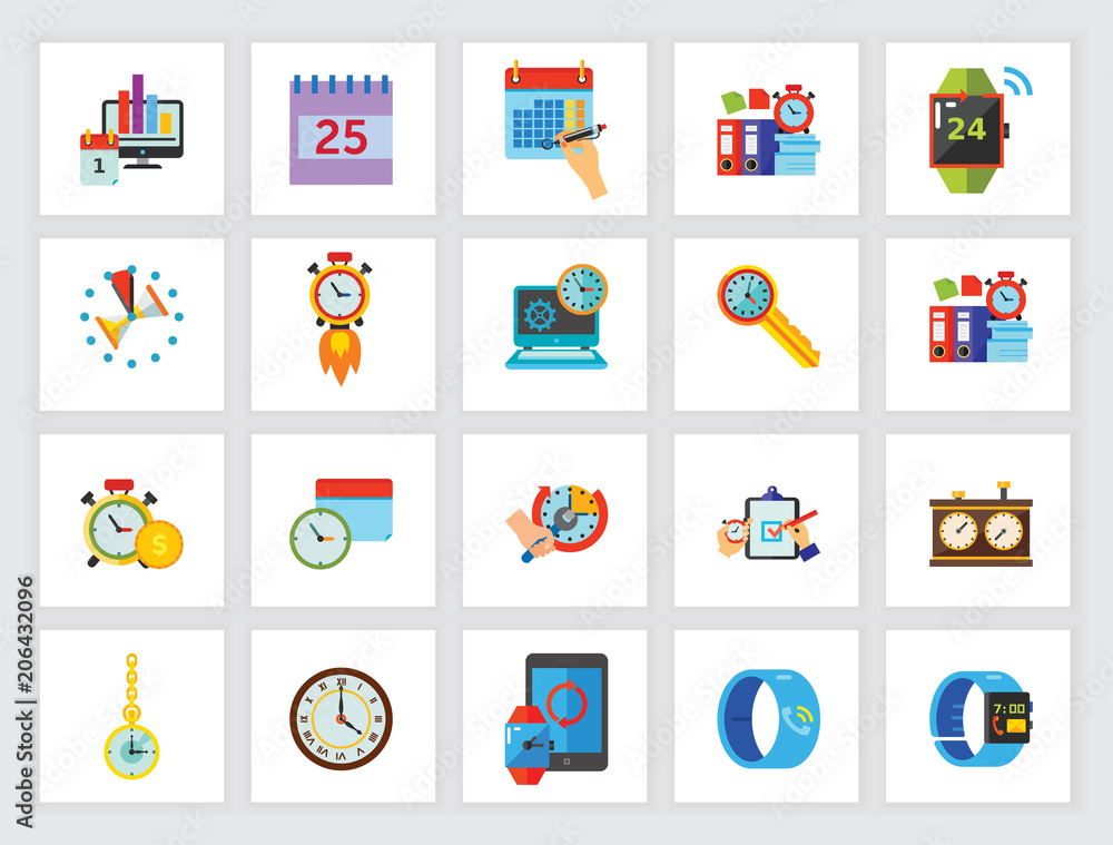 Poster managing time effectively icon set. can be used for topics like appointment, deadline, controlling t