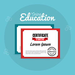 on line education with diploma vector illustration design