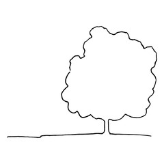 Monochrome tree silhouette line art sketch isolated vector