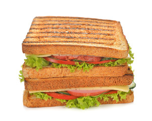 Sandwich with cucumber, cheese and ham