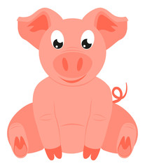 Colorful cartoon happy sitting pig