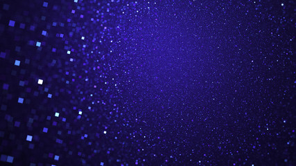 Abstract glittering texture with blue particles. Fantasy fractal design. Digital art. 3D rendering.