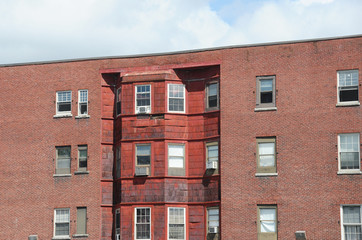 Fototapeta premium close up on old brick wall building exterior in the city