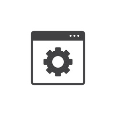 Website with setting cogwheel vector icon. filled flat sign for mobile concept and web design. Browser settings solid icon. Symbol, logo illustration. Pixel perfect vector graphics