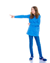 Little girl points with a finger