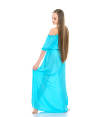 Beautiful school girl with long silky hair.