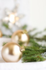 Blure effect Christmas background. Xmas composition of New Year's Christmas balls. Winter holiday concept.