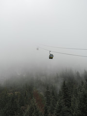 Gondola's make it down the mountain on a foggy day