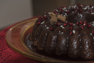 Donut in red wine. Aglianico cake. Italian red wine. Christmas cake.Drunk cake.