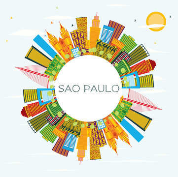 Sao Paulo Brazil City Skyline with Color Buildings, Blue Sky and Copy Space.