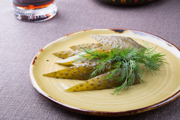 Sliced pickled cucumbers