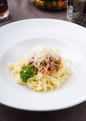 Cooked tagliatelle pasta