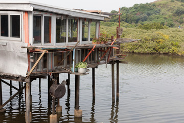 Tai O fishing village on stilts next to a river. Hong Kong