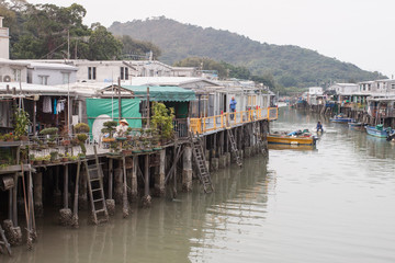 Tai O fishing village on stilts next to a river in Hong Kong