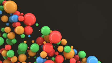 Colorful spheres of random size on black background