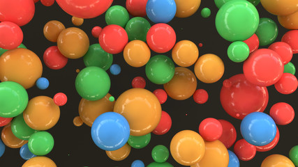 Colorful spheres of random size on black background