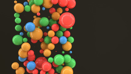 Colorful spheres of random size on black background
