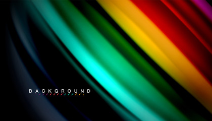 Abstract wave lines fluid rainbow style color stripes on black background