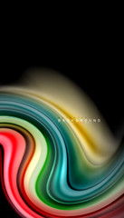 Abstract wave lines fluid rainbow style color stripes on black background